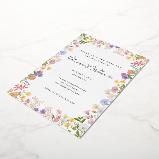 Elegante bloemengroen bruiloft Save the Date Folie Uitnodiging (Gedraaid)