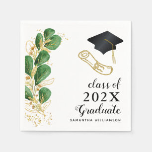 Elegante Bloemengroen Klasse van 2025 Afstuderen Servet