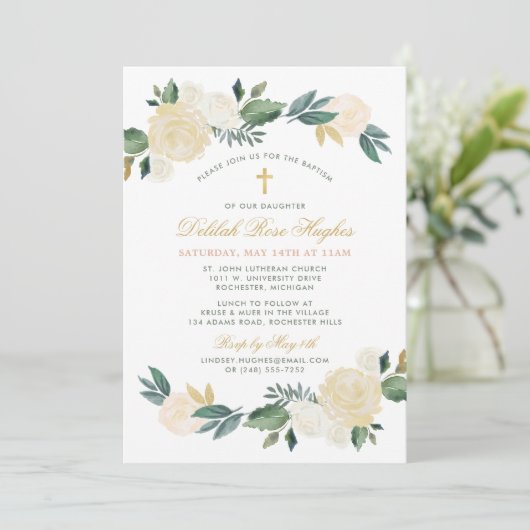 Elegante bloemengroen krans Waterverf doop Kaart (Staand voorkant)