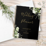 Elegante bloemengroen zwart en gouden bruiloft planner<br><div class="desc">Elegante groen bloemenzwart en gouden bruiloft planner gepersonaliseerd met uw namen en speciale bruiloft datum. Ontworpen door Thisnotme©</div>
