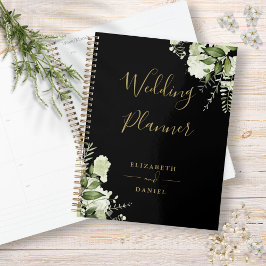 Elegante bloemengroen zwart en gouden bruiloft planner