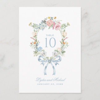 Elegante bloemengroet krans monogram tafelnummer