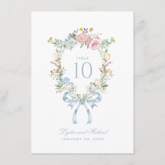 Elegante bloemengroet krans monogram tafelnummer (Voorkant)