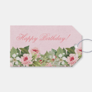 Elegante bloemenHappy Birthday cadeau label w / bl Cadeaulabel