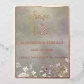 Elegante bloemenherfst Folie Save the Date Briefka Folie Feestdagen Briefkaart (Voorkant)