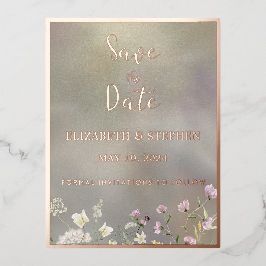 Elegante bloemenherfst Folie Save the Date Briefka Folie Feestdagen Briefkaart (Voorkant)