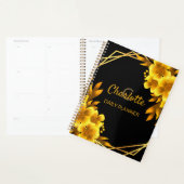 Elegante bloemenherfst zwart & faux goud geel planner (Display)