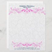 Elegante bloemenhete roze kant met witte damast briefhoofd (Voorkant / Achterkant)