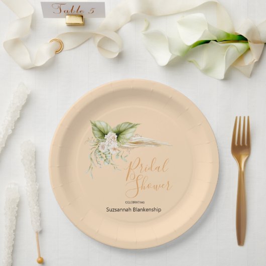 Elegante Bloemenhoek Vrijgezellenfeest Sjabloon Papieren Bordje (Huwelijk)