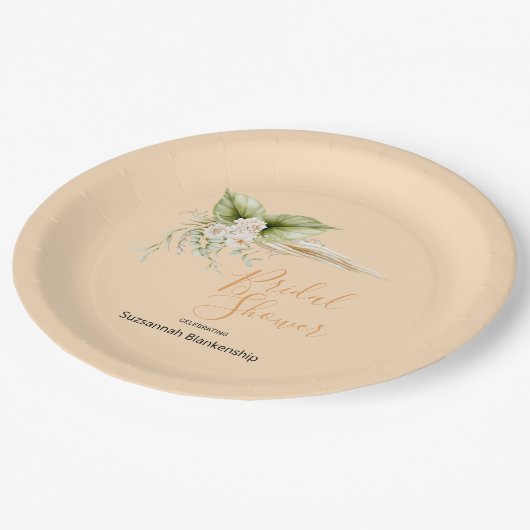 Elegante Bloemenhoek Vrijgezellenfeest Sjabloon Papieren Bordje (Gekanteld)