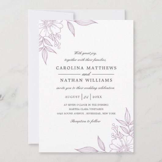 Elegante Bloemenhoeken Bruiloft Lavendel QR Code Kaart (Voorkant)