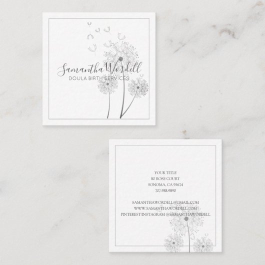 Elegante bloemenillustratie Doula of vroedvrouw Vierkante Visitekaartje (Voorkant / Achterkant)