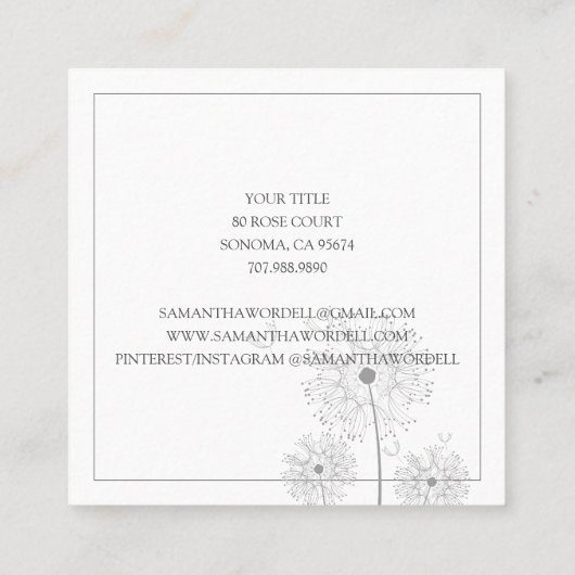 Elegante bloemenillustratie Doula of vroedvrouw Vierkante Visitekaartje (Achterkant)