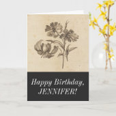 Elegante  bloemenillustratie Happy Birthday Kaart (Gele Bloem)