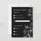 Elegante Bloemenkaart Zwart-Wit RSVP (Voorkant)