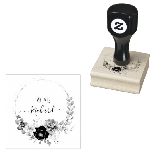 Elegante Bloemenkader Monogram Huwelijk Rubberstempel (Gestempeld)