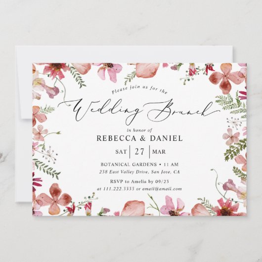 Elegante bloemenkalligrafie bruiloft brunch kaart (Voorkant)