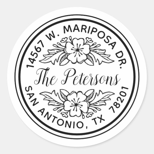 Elegante bloemenkalligrafie retouradres label (Voorkant)