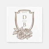 Elegante Bloemenkam Crest Koppels Monogram Huwelij Servet (Voorkant)