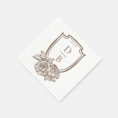 Elegante Bloemenkam Crest Koppels Monogram Huwelij Servet (Hoek)