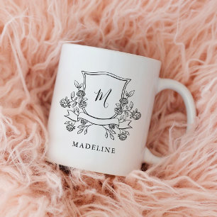 Elegante Bloemenkam Monogram en Naam Koffiemok
