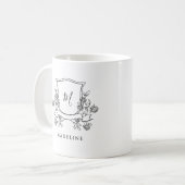 Elegante bloemenkam | Monogram en naam Koffiemok (Voorkant links)