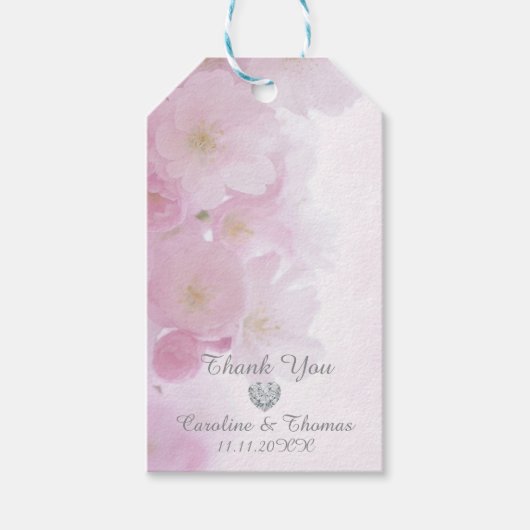 Elegante bloemenkersenbloesems dank u bruiloft cadeaulabel (Voorkant)