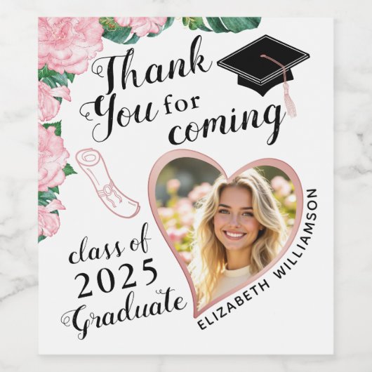 Elegante Bloemenklas van 2025 Bedankt Afstuderen Wijn Etiket (Enkel label)