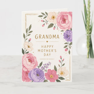 Elegante Bloemenkleed Oma Roze Paars Moederdag Kaart