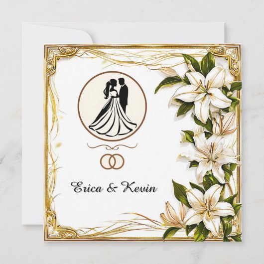 Elegante Bloemenkoppel Silhouet Kaart (Voorkant)