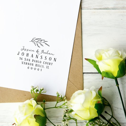 Elegante bloemenkoppels namen retour adres rubberstempel