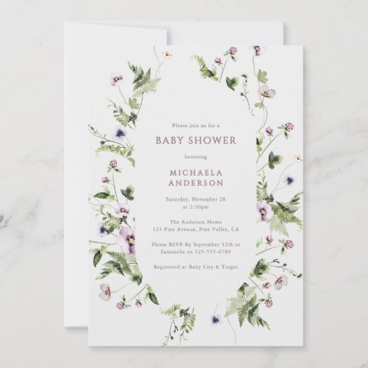 Elegante Bloemenkrans Babyshower met Aquarel Kaart (Voorkant)