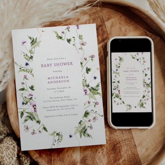 Elegante Bloemenkrans Babyshower met Aquarel Kaart