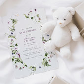 Elegante Bloemenkrans Babyshower met Aquarel Kaart