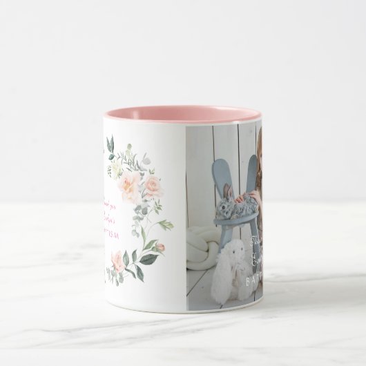 Elegante Bloemenkrans Blozende Bloemen Meisje Foto Mok (Midden)