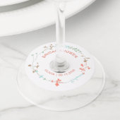 Elegante bloemenkrans bruidsdouche wijnglaslabel (Dichtbij)