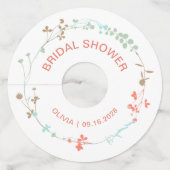 Elegante bloemenkrans bruidsshower wijnglaslabel (Voorkant)