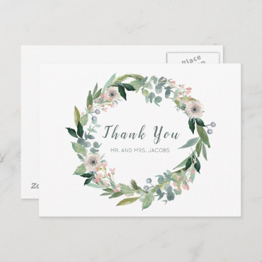 Elegante Bloemenkrans bruiloft Dank u Briefkaart (Voorkant / Achterkant)