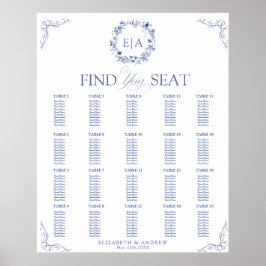 Elegante bloemenkrans bruiloft zitplaatskaart poster