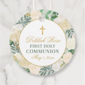 Elegante bloemenkrans eerste communie groen goud bedankjes labels (Voorkant)