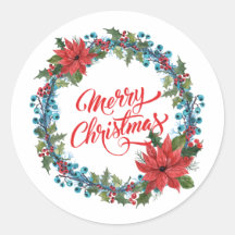 Elegante bloemenkrans Kerstmis | Sticker Seal