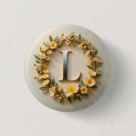 Elegante bloemenkrans met gouden letter L Ronde Button 3,2 Cm