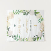 Elegante bloemenkrans met groen Aangepaste God zeg Wandkleed (Voorkant (horizontaal))