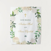 Elegante bloemenkrans met groen Aangepaste God zeg Wandkleed (Voorkant)