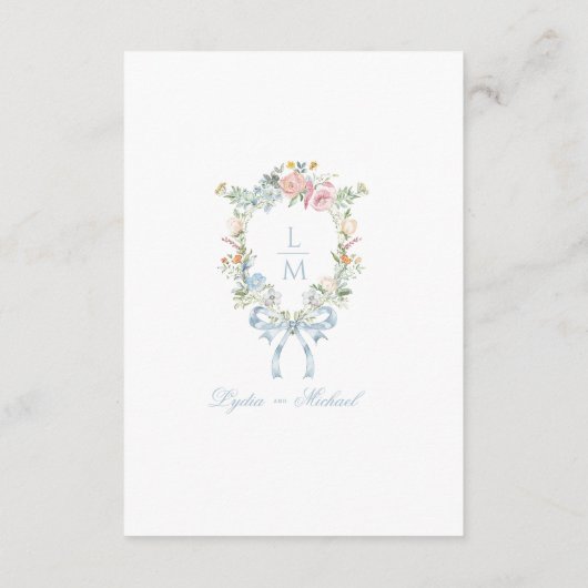 Elegante bloemenkrans | Monogram bruiloft Informatiekaartje (Achterkant)