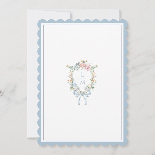 Elegante bloemenkrans | Monogram bruiloft Kaart (Achterkant)