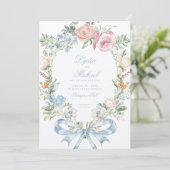 Elegante bloemenkrans | Monogram bruiloft Kaart (Staand voorkant)