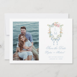 Elegante bloemenkrans | Monogram bruiloft Save The Date