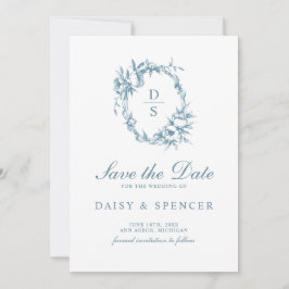 Elegante bloemenkrans monogram bruiloft save the date