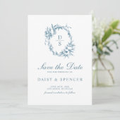 Elegante bloemenkrans monogram bruiloft save the date (Staand voorkant)